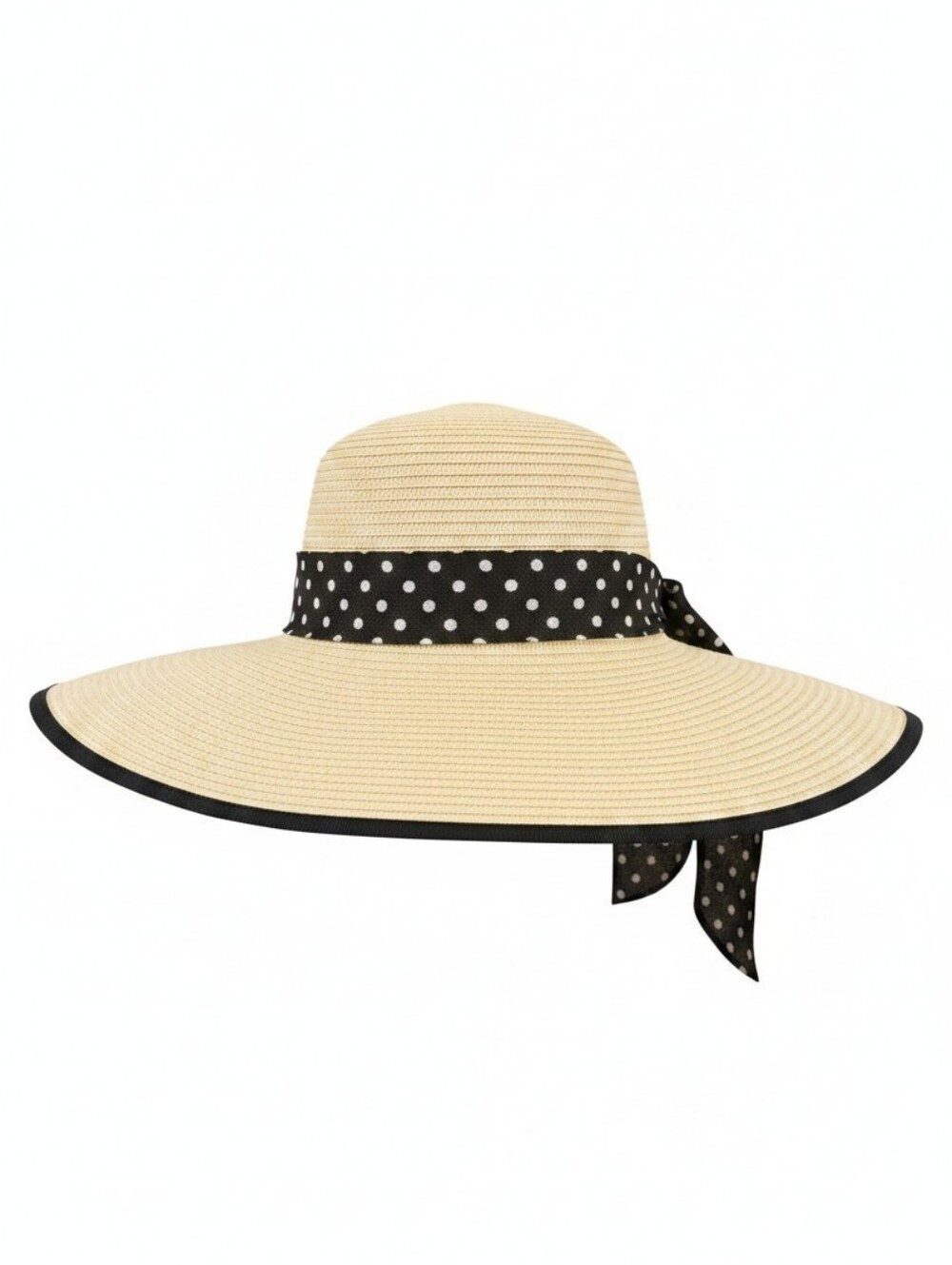 Chic Wide Brim Summer Hat with Polka Dot Band - Picture 3 of 5